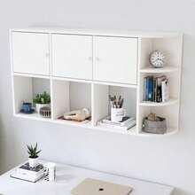 Estante Flotante De Pared Para Libros, Estantería Organizadora Blanca Con Puertas Y Estantes Abiertos, Mueble De Pared Multifuncional Para Dormitorio, Sala Y Oficina, Ahorro De Espacio - Blanco - Ver 8