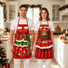 4Pcs Christmas Suit Style Snowflake Printed Kitchen Apron, Cooking Apron For Holiday Home Themed Party - Multicolor - View 5