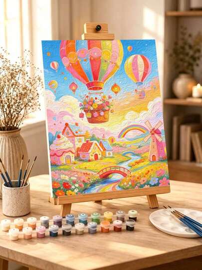 DIY Dreamy Hot Air Balloon Fantasy Landscape (Frameless Or Framed 8x12 / 16x20 Inches) Paint By Numbers Kit (Acrylic) Arts & Crafts For Adult Beginners, Home Wall Decor, And Creative Holiday Gifts