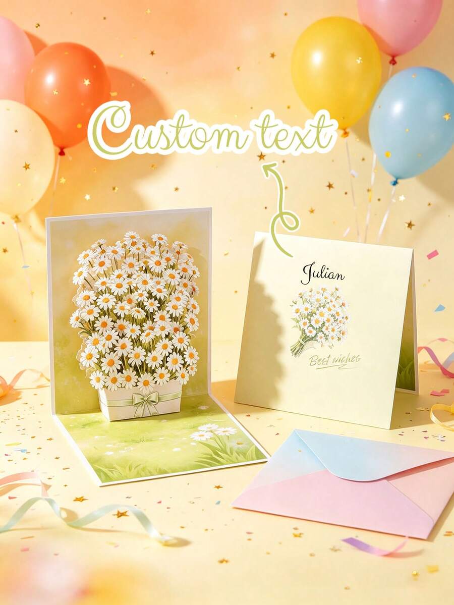 Personalized 3D Pop-Up Floral Greeting Card - Romantic Paper Flower Design, Suitable For Anniversary And Valentine's Day, Love Message Card For Anyone - Single Piece - View 1