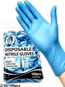 Blue Nitrile Disposable Protective Gloves, High Elasticity, Snug Fit, Powder-Free Design, Lightweight, Soft And Comfortable, Hand Isolation Gloves For Nail Salon And Beauty Operations, Multiple Sizes Available, Makeup Accessories, 100/50/2pcs - Blue - View 1