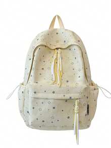 Star Print Heathered Backpack + Large Capacity Lightweight + Teen Girls School Daily + Grey Aesthetic Preppy Casual Backpack - Multicolor - View 12