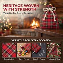 10pcs Red Plaid Drawstring Bags - Small Gift Bags With Plaid Pattern And Drawstring Closure, Suitable For Wedding Gifts, Jewelry Storage, Christmas Candy, Birthday Party Supplies, Beaded Craft Decoration (Fabric Material) - View 6