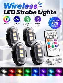 1/2/4/6pcs LED Atmosphere Light Strip With Remote Control, 8 Colors 10 Modes, USB Rechargeable, LED Emergency Warning Light/Motorcycle Light/LED Flashing Positioning Wireless Light, Suitable For Car/Bicycle/Drone/Truck/RC Airplane - Airplane Light - View 10