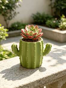 Cartoon Cactus Shaped Flower Pot, Home Desktop Storage Organizer, Simple Cute Succulent Plant Pot, Gardening Decor Ornament - Cactus - View 3