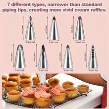 7pcs Exquisite Korean-Style Piping Nozzles, Cream Piping Tips, Pastry Nozzles, Piping Tools, Baking Tools, Kitchen Gadgets For Cakes, Pastries, Desserts, Cheese, Frosting, Cheese Spread, Jam, Butter, Bread, Dough, And Pastry. Creative Design - Multicolor - View 2