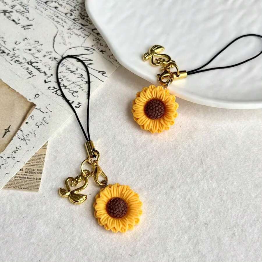 1/2pcs Swan & Sunflower Phone Charm Pendant, Couple Gift, Universal For Smartphones