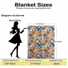 1pc Halloween Gray Background Pumpkin Skull Ghost Digital Print Flannel Blanket - Modern Style, Soft Comfortable Polyester Knitted Fabric For All Seasons, Multi-Purpose, Suitable For Sofa, Bed, Travel, Camping, Chair, Gift Blanket - Grey - View 8