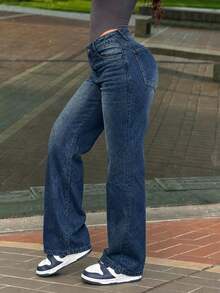 Women's Vintage Loose Boyfriend Straight Leg Jeans Casual Fall - Navy Blue - View 4