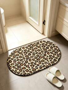 1pc Oval Leopard Print Bathroom Rug, Super Beautiful Cozy Entrance Mat, Non-Slip Absorbent Bathroom Mat, Bathroom Carpet, Toilet Foot Mat, Home Decor, Summer Decor, Bathroom Mat, Bathroom Carpet, Door Mat, Small Rug, Carpet, Mat, Home Decor, Area Rug, Outdoor Mat, Home Decor, Area Carpet, Bedroom Carpet, Washable Carpet - Multicolor - View 2