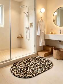 1pc Oval Leopard Print Bathroom Rug, Super Beautiful Cozy Entrance Mat, Non-Slip Absorbent Bathroom Mat, Bathroom Carpet, Toilet Foot Mat, Home Decor, Summer Decor, Bathroom Mat, Bathroom Carpet, Door Mat, Small Rug, Carpet, Mat, Home Decor, Area Rug, Outdoor Mat, Home Decor, Area Carpet, Bedroom Carpet, Washable Carpet - Multicolor - View 6
