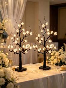 2pcs 24 LED Moon & Star Atmosphere Tree Light, USB & 3 AA Battery Dual Power Supply, Super Bright Warm White LED Tree Lamp, Holiday Homestay Bedroom Desktop Romantic Decor Lighting - Warm white light - View 3