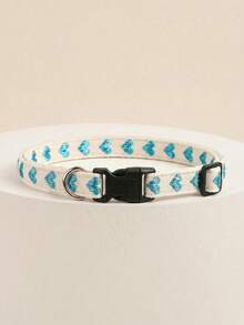 Sky Blue Heart Print Soft Pet Collar, Cute Pet Neck Collar, Cat & Dog Accessory, Suitable For Easter, Daily & Holiday Use, For Cats & Small Dogs Indoor/Outdoor, Not Suitable For Large Dogs - Sky Blue - View 1