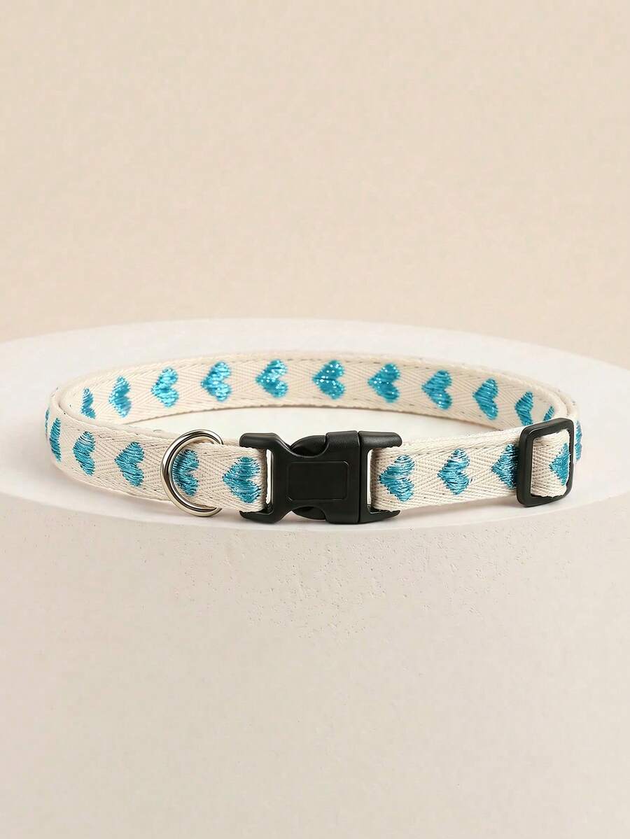 Sky Blue Heart Print Soft Pet Collar, Cute Pet Neck Collar, Cat & Dog Accessory, Suitable For Easter, Daily & Holiday Use, For Cats & Small Dogs Indoor/Outdoor, Not Suitable For Large Dogs - Sky Blue - View 1