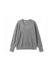 Women's Autumn V-Neck Casual Loose Pullover Top With Button Cuffs - Grey - View 10