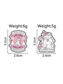 2pcs Cute Cartoon Unicorn Enamel Pin, Funny Girl Quote Badge, Fashion Accessory For Clothes And Backpacks, Gift For Unicorn Lovers - Multicolor - View 3