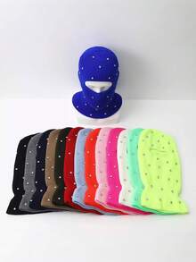 OBOVAY 1pc Women's Y2K Rhinestone Balaclava Hat, Unisex One-Hole Knitted Head Cover, Fashionable Face Mask Cap, Suitable For Daily Streetwear And Party - Single-hole Head Cover - View 11