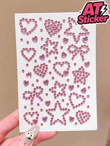 1pc Pink Rhinestone Decorative Sticker, Heart, Five-Point Star, Bow Outline Faux Crystal Rhinestone Pattern, Paired With Independent Single Rhinestones Of Different Sizes, Transparent Base One-Piece Die-Cut Process, Self-Adhesive Backing With Clear Glossy Finish, Strong Adhesion And Resistant To Peeling, Suitable For Phone Cases, Instant Cameras, Bluetooth Earphone Cases, Gift Boxes, Storage Boxes, Tablet Shells And Other Smooth Hard Surfaces, Used For Decorating Various Items To Create A Light Luxury Romantic Texture And Enhance The Atmosphere Of The Object - Decorative Stickers - View 5