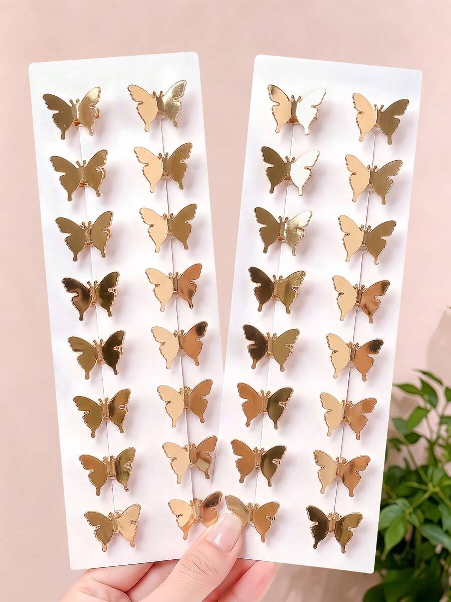 12件組金色蝴蝶髮夾,甜美可愛髮飾-適合女孩與女性,完美適用於日常、度假、約會、學校 - 彩色 - 查看 1