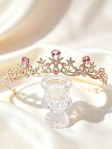 1 Women's Fashion Princess Three-Dimensional Crown Sweet Light Luxury Rhinestone Birthday Hair Accessory Headband - Pink - View 6