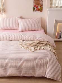 3pcs 100% Polyester Back To School Nordic Minimalist Striped Duvet Set 2 Pillowcases + 1 Duvet Cover Set Combination (No Bed Sheet) - Multicolor - View 5