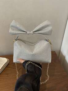 1PC New Minimalist Bowknot Handbag & Crossbody Bag, Casual Elegant Style, Zipper Design, Adjustable Shoulder Strap, Suitable For Daily Outings, Travel, Can Easily Hold Daily Essentials, Versatile Item For Girls, Applicable To Various Styles And Occasions - Multicolor - View 6