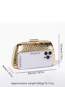 Women's Evening Clutch, Gold Metal Hard Shell, Rectangular Snap Closure, Modern Luxury Handbag, Suitable For Wedding, Banquet, Party - Gold - View 7