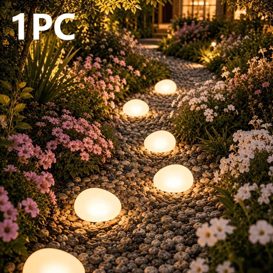 New Solar Pebble Light – Outdoor Landscape Light With Realistic Stone Design. Ambient Lighting For Courtyards, Patios, And Pathways; Suitable For Gardens, Terraces, Walkways, And Lawns. Warm White Solar Stone Light – Outdoor Decorative Lighting. - Stone Lamp - View 1