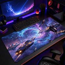 1pc Galaxy Space Gaming Mouse Pad, Futuristic Spaceship And Cosmic Portal Artwork, Large Extended Desk Mat For Keyboard And Mouse, Non-Slip Computer Pad For Gamer Room, Office And Home Setup - View 1