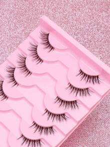 10 Pairs Natural Thin Lightweight Full Strip False Eyelashes, Lightweight Invisible Thin Stem Transparent Stem, Handmade Natural Makeup Look, Soft And Comfortable, Suitable For Daily Bare Makeup, Korean Natural Style, Reusable, Suitable For Daily Date Makeup - Black - View 2