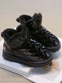 Children's Quilted Short Snow Boots, Thick Fleece Lining, Non-Slip Winter Shoes - Black - View 4