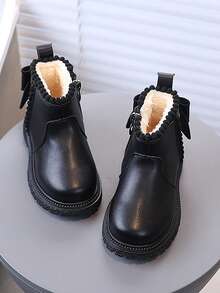 1 Pair Kids Autumn/Winter New Girls Soft Sole Fashion Versatile Outdoor Anti-Slip Warm Ankle Boots - Black - View 1