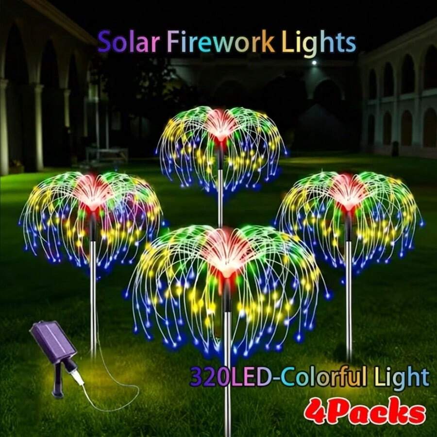 6/4Packs Solar Firework Lanterns, 240/360/480 LED, 8 Lighting Modes, Water-Resistant, Push Button Control, Semi Flush Mount, Non-Detachable, ≤36V, Lithium Battery, For Garden, Yard, Walkway, Lawn Decor