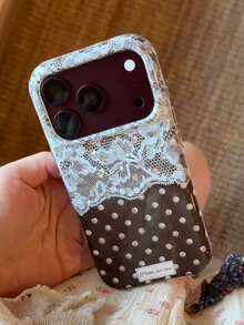 Korean Ins Style Brown Polka Dot Lace Trim Phone Case Compatible With Iphone 18 Pro, Apple 17 Pro Max, 16 Pro, 15, Women's Unique Non-Clashing Soft Protective Shell Max - Brown - View 1