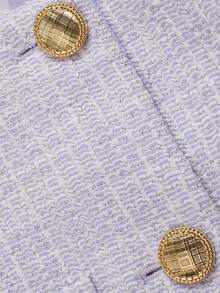 Women Fall Clothing Light Purple Tweed Cropped Jacket, Collarless Long Sleeve Short Blazer For Office Daily Wear - Mauve Purple - View 5