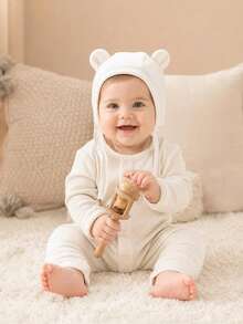 3 Packs Cute Bear Ear Baby Hats, Soft Double-Layer Knit Cotton Ear Protection Hats With Ties - Multicolor - View 10