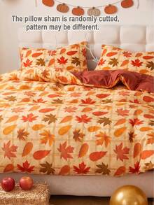 2pcs/3pcs Autumn Yellow Maple Leaves Digital Print Duvet Cover Set (1 Duvet Cover + 1/2 Pillowcase, Without Filling Material). Versatile Fun Style, Rustic Fresh Polyester, Soft Skin-Friendly. For Master/Guest/Second Bedroom, All Seasons,Ideal Gift - Multicolor - View 6