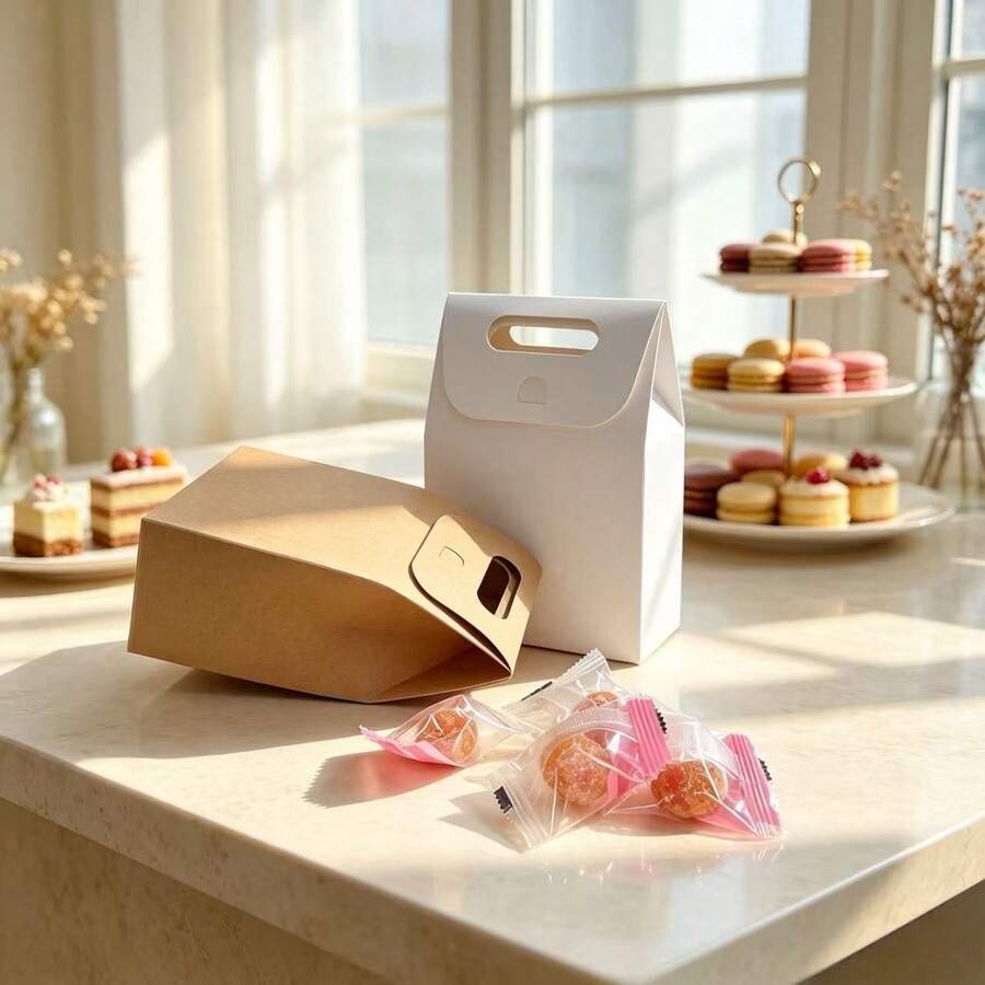 6pcs Kraft Paper Gift Bags With Window, Foldable Blank Paper Storage Bags, Small Decorative Accessory Universal Packaging Bags, Suitable For Easter, Halloween, Wedding, Birthday Party, Holiday Return Gifts, Handmade Small Items Storage, Multi-Scenario Universal - Multicolor - View 1