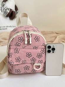 1PC New Corduroy Mini Backpack, Casual Minimalist Elegant, Zipper Design, Adjustable Shoulder Straps, Suitable For School, Daily Outings, Travel, Can Easily Hold Daily Essentials, Versatile Item For Girls, Suitable For Various Styles And Occasions - Multicolor - View 11