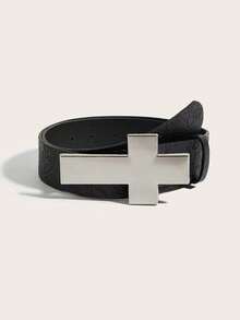 1件女款銀色扣頭壓紋PU皮帶，經典時尚配件，百搭皮革腰帶，適合搭配洋裝與長褲，適用通勤、度假、休閒穿著、日常穿搭、約會與派對 - 黑色 - 查看 6