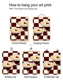 1pc Espresso Martini Cocktail Wall Art Poster, Burgundy Checkered Background Drink Print, Retro Bar Cart Unframed Canvas Painting, Fun Kitchen Dining Room Home Wall Decor For Pub Cafe Apartment - Abstract Style a - View 5