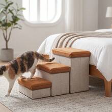 Dog Stairs With Sofa Storage, 3-Step Foldable Pet Stairs With Storage And Non-Slip Surface - Coffee Brown - View 3