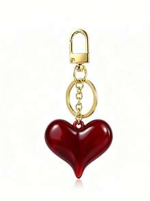 Vintage Amber Tortoise Shell Pattern Resin Heart-Shaped Keychain, Marial Brown Beaded Bag Charm - Multicolor - View 14