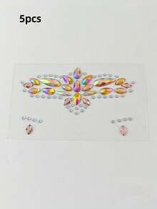 5/3/2/1pcs Y2K Gold Orange Iridescent Crystal Face Rhinestone Stickers, Self-Adhesive AB Color Crystal Face Decals, Suitable For Halloween, EDM Party, Music Festival Makeup Decoration - Multicolor - View 12