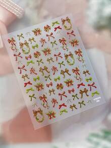 1 Sheet Christmas Nail Stickers, Gold Foil Bow & Snowflake Design, Self-Adhesive Nail Art Decorations For Winter - Multicolor - View 10
