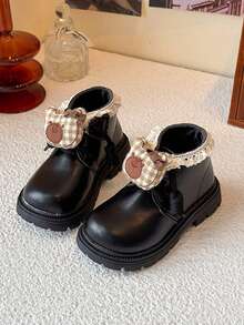 1 Pair Black Hook & Loop Infant Boots, Fashionable Comfortable Versatile Casual Minimalist Kids Shoes - Black - View 5