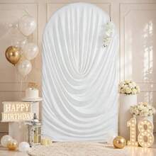 New Water Ripple Pleated Elastic Arch Backdrop Cover, Double-Sided Stretchable Fabric, Arch Background Frame Cover For Wedding, Birthday, Baby Shower, Photo Backdrop Party Decoration, Craft Fabric, Party Photo Arch Decor (Frame Not Included) - White - View 2