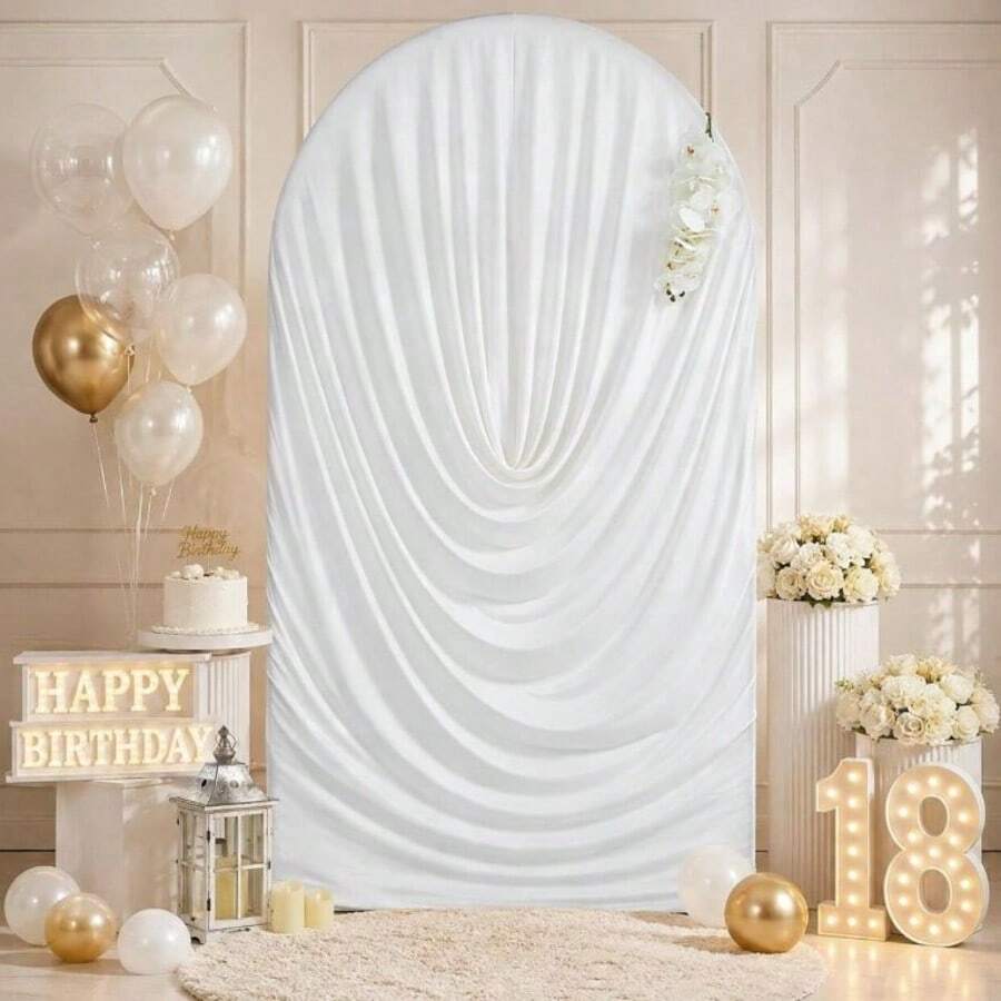 New Water Ripple Pleated Elastic Arch Backdrop Cover, Double-Sided Stretchable Fabric, Arch Background Frame Cover For Wedding, Birthday, Baby Shower, Photo Backdrop Party Decoration, Craft Fabric, Party Photo Arch Decor (Frame Not Included)