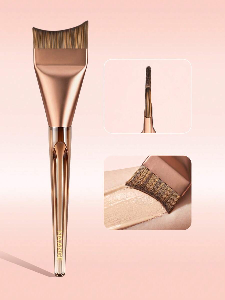 MAANGE 1pc Crescent-Shaped Professional Makeup Brush, Non-Slip Handle Design, Foundation Brush, Concealer Brush, Face Brush, Detail Brush, Suitable For Liquid Cosmetics, Daily Makeup Accessory, Portable Travel Makeup Brush, Gift For Girls. - Multicolor - View 1