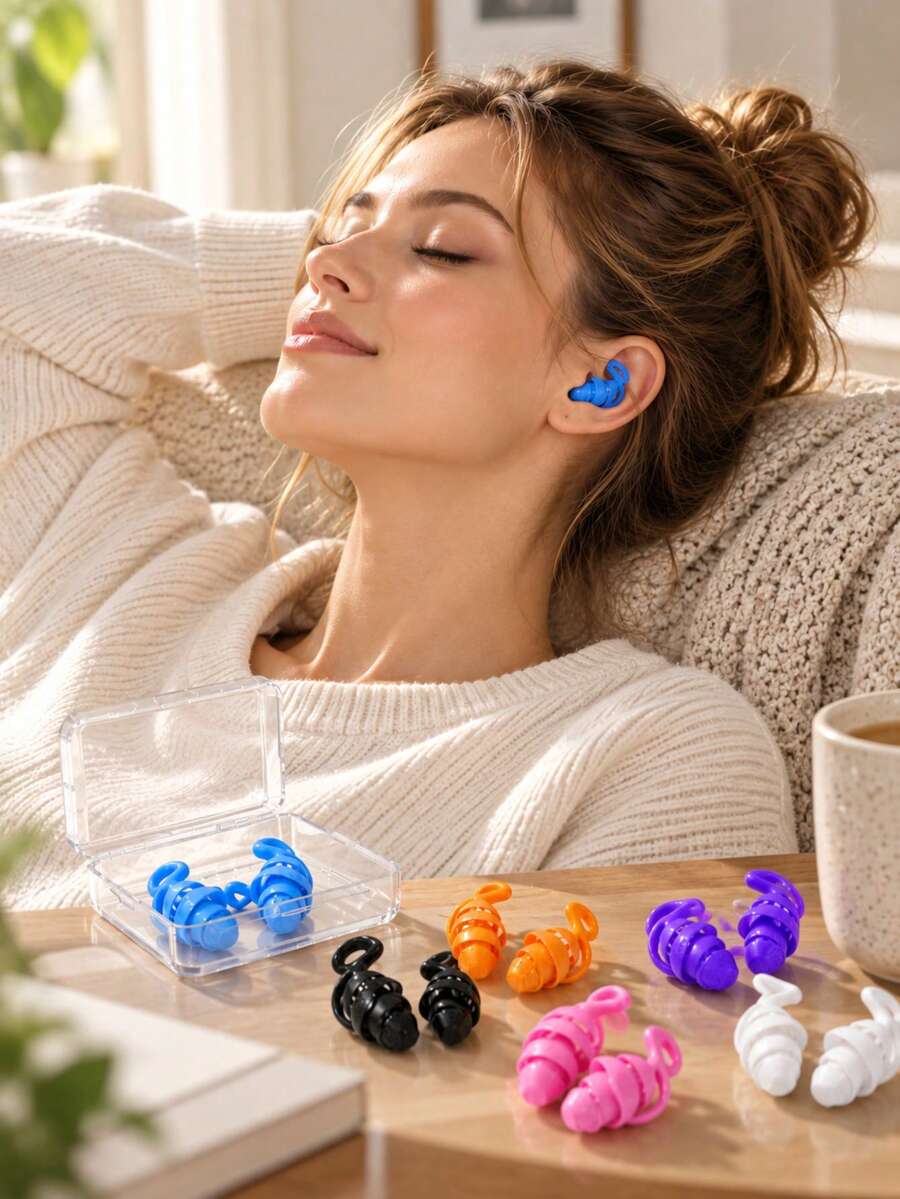 1 Pair Reusable Silicone Earplugs, Soft Comfortable Lightweight, Secure Fit Design, Washable Durable, Suitable For Swimming, Studying, Traveling, Working And Daily Use, Portable Compact Ear Accessories - Multicolor - View 1
